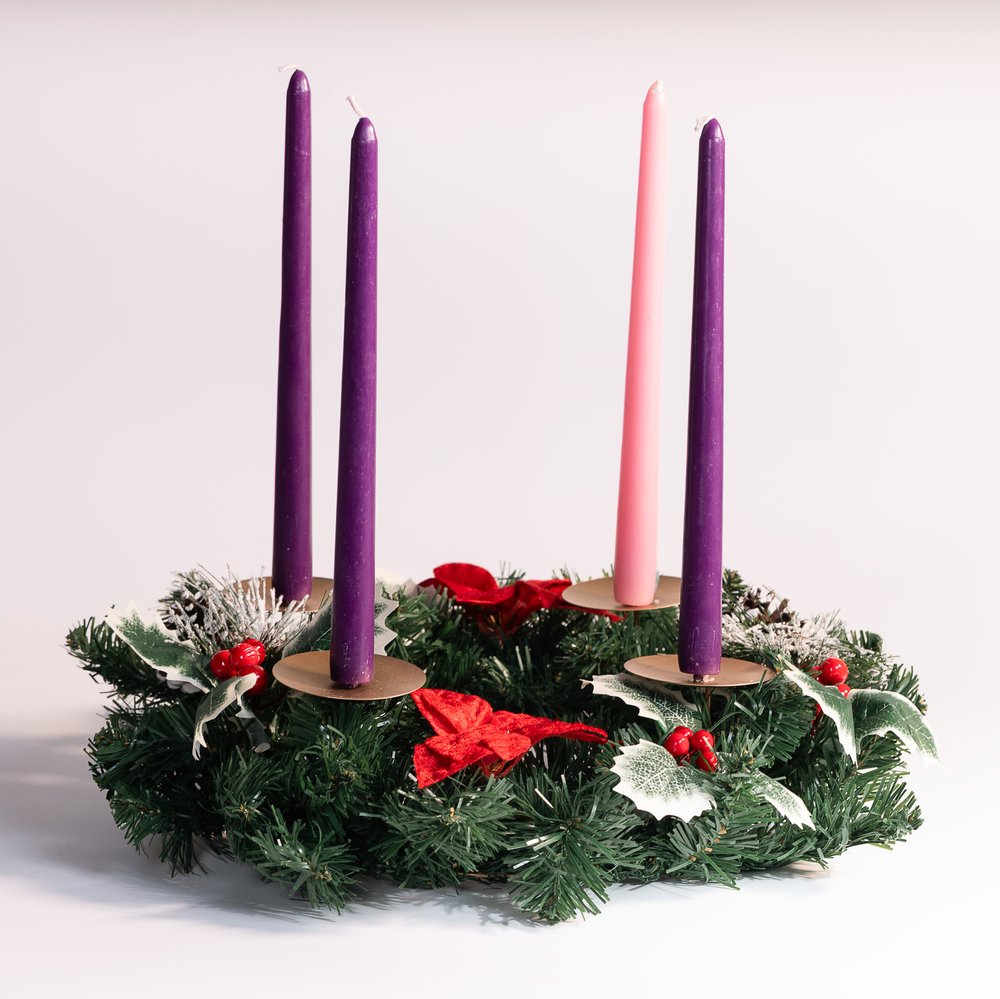 Faux Holly, Poinsettia & Pine Cone Advent Wreath