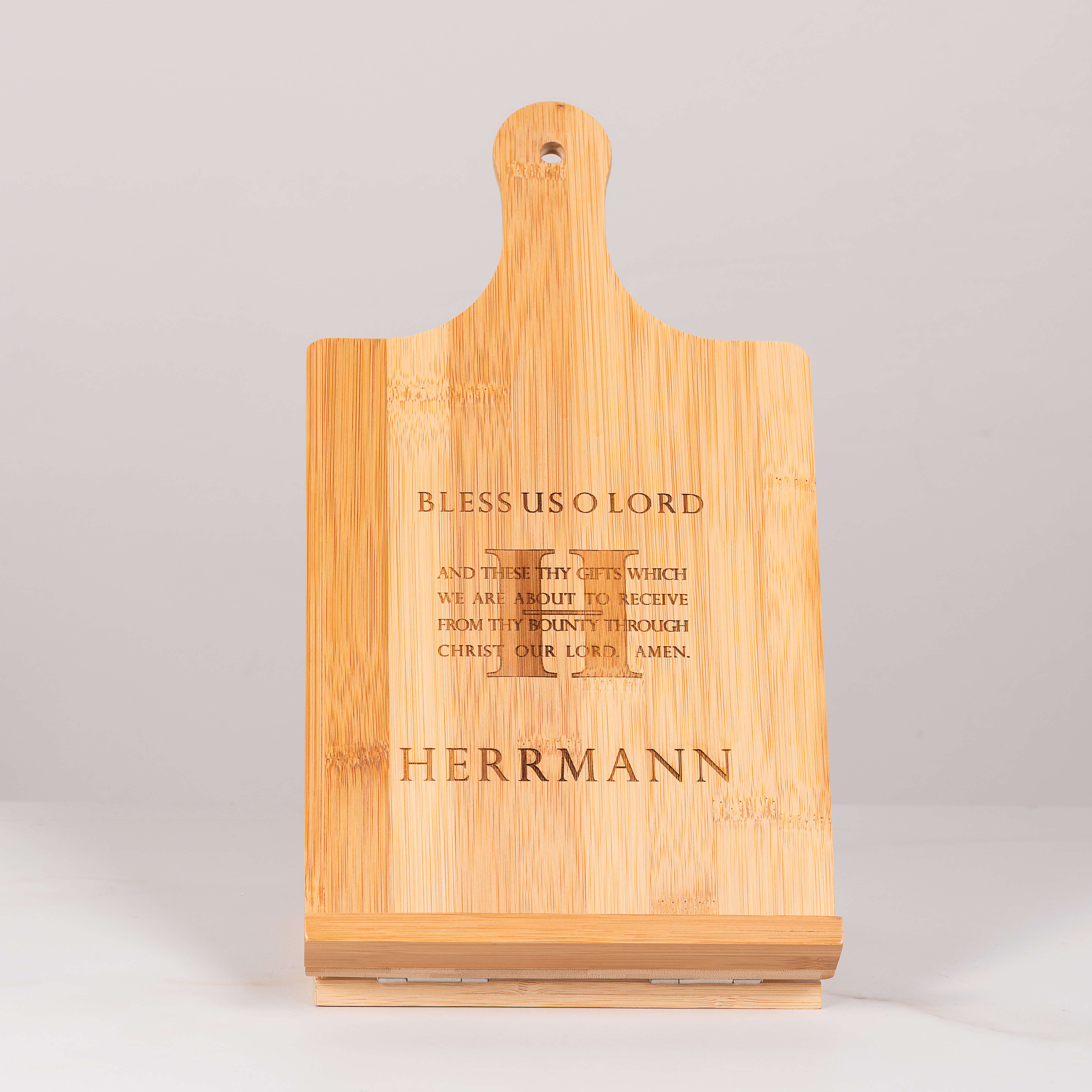 Personalized Bless Us O Lord Chef's Easel Cookbook Holder
