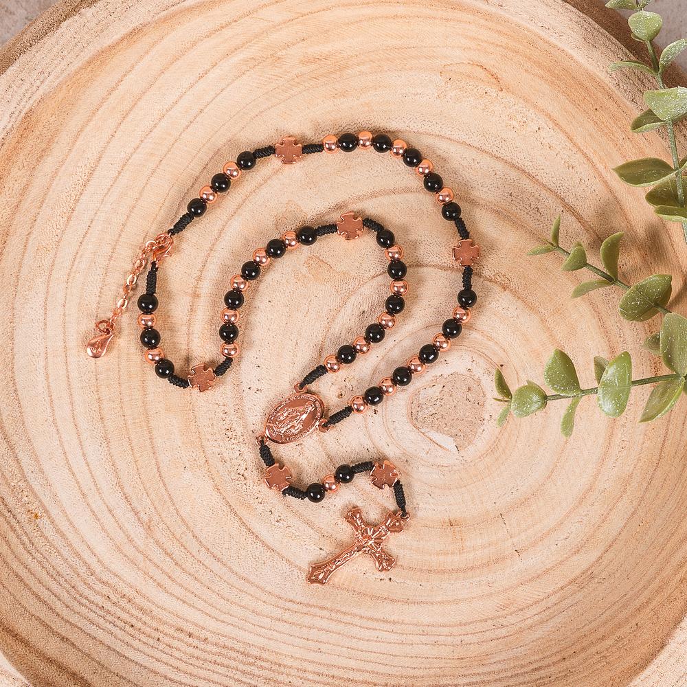 Rose Gold & Black Rosary Necklace or Auto Rosary