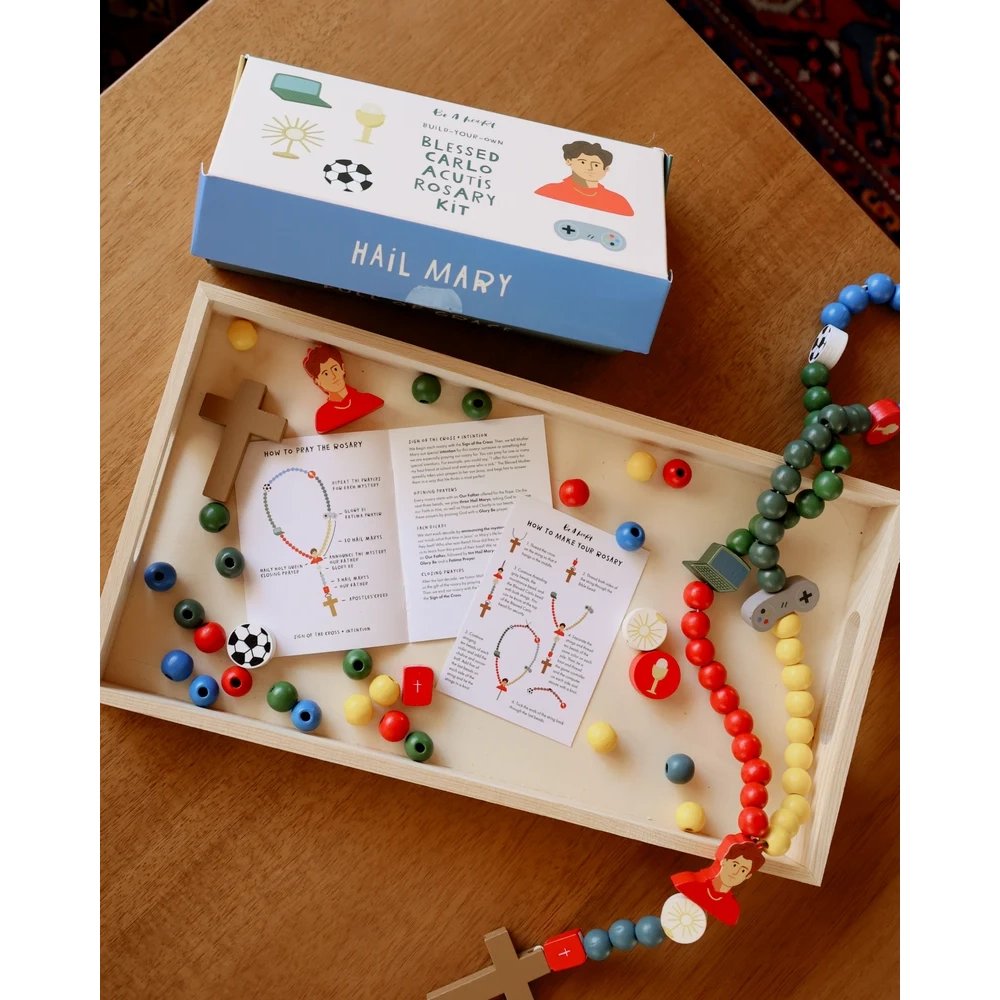 St. Carlo Acutis DIY Wooden Rosary Kit for Kids