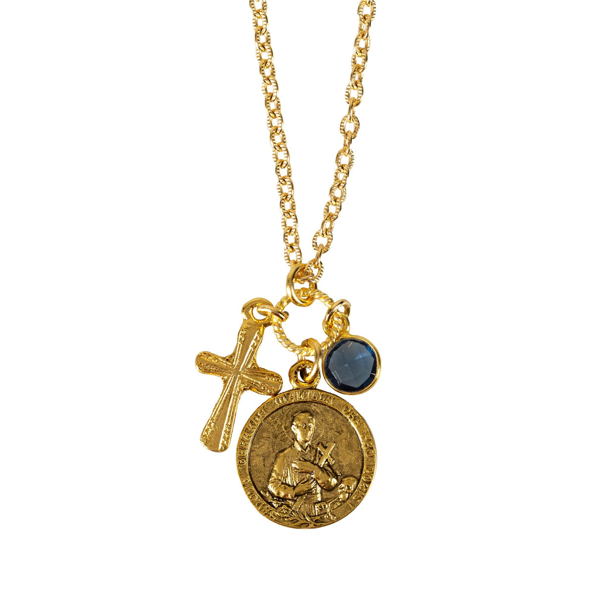 St. Gerard and Mary Cross Necklace with Bauble