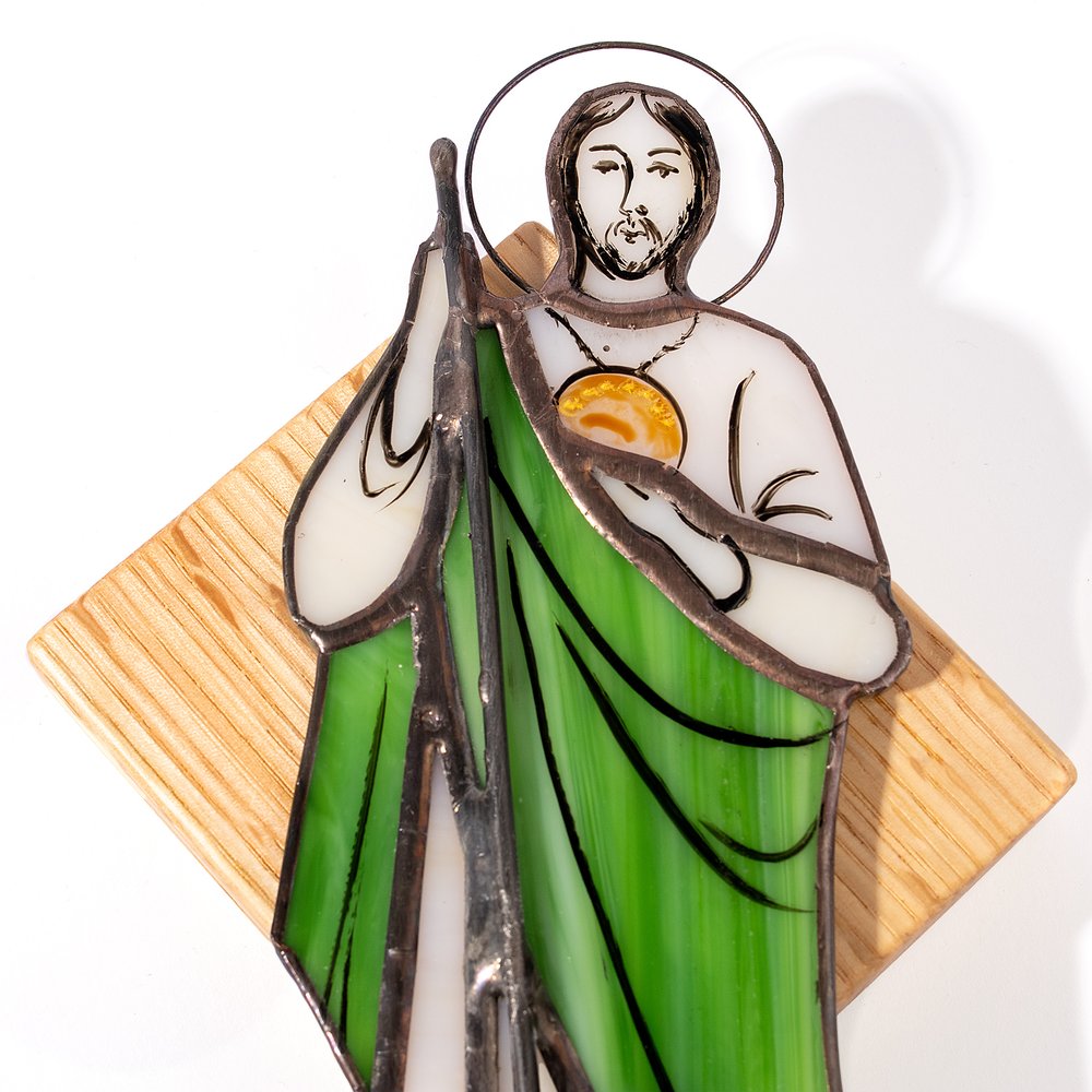 Handcrafted St. Jude Apostle Stained Glass Standing Plaque