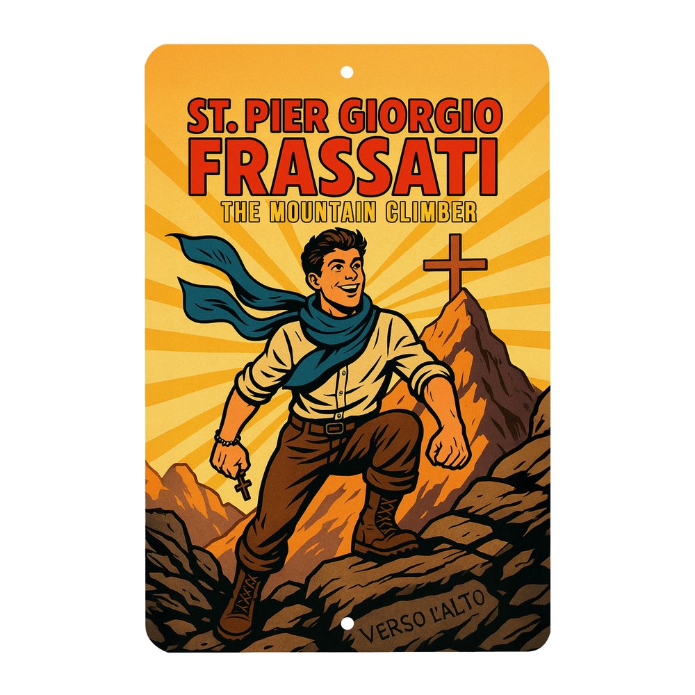 St. Pier Giorgio Frassati Superhero Tin Sign