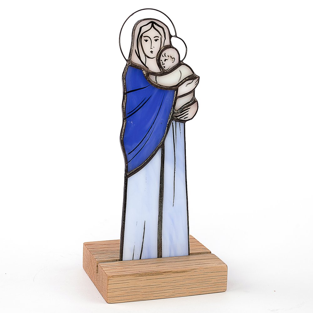 Handcrafted Madonna & Child Stained Glass Standing Plaque