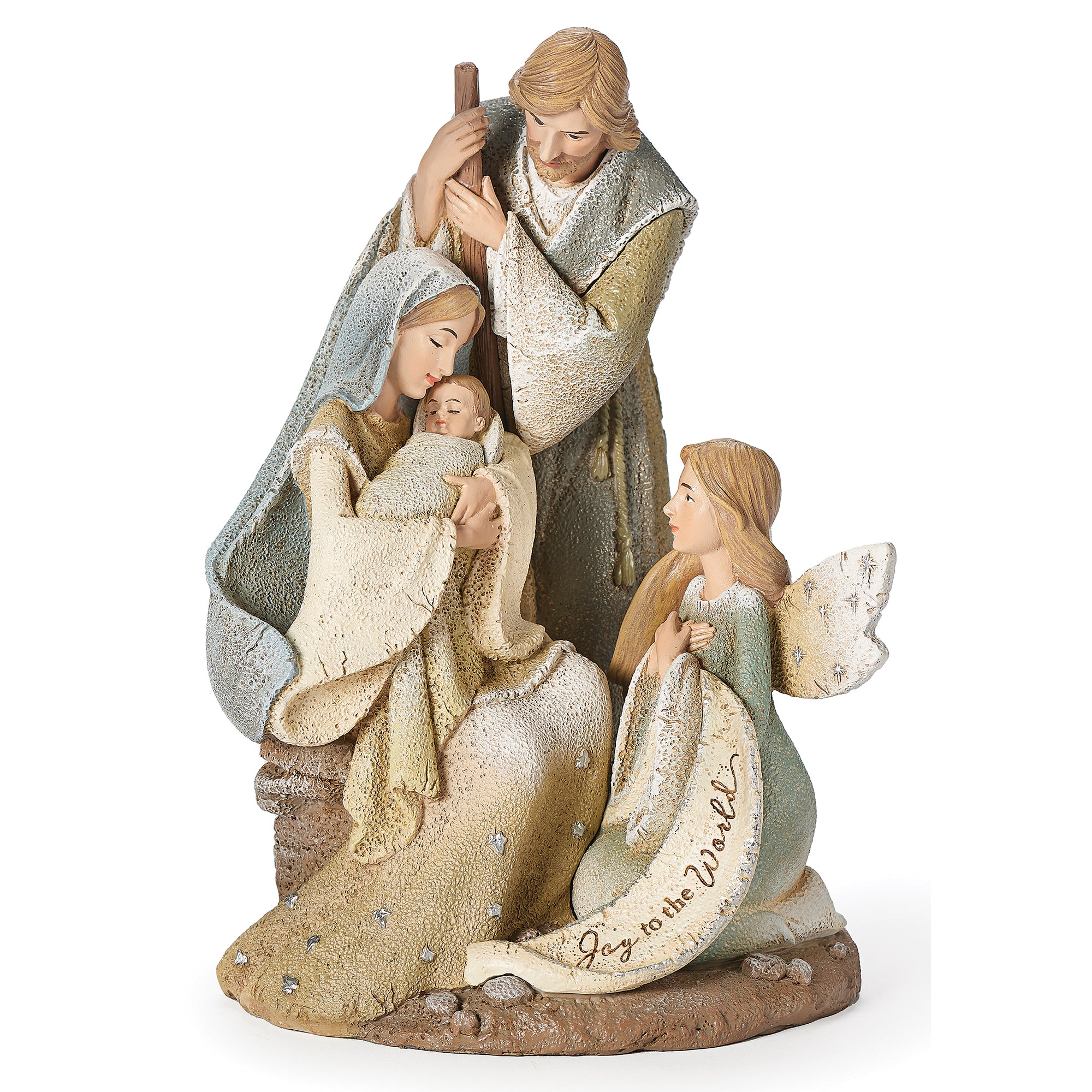 Serene Holy Family & Angel One Piece Nativity - 9"