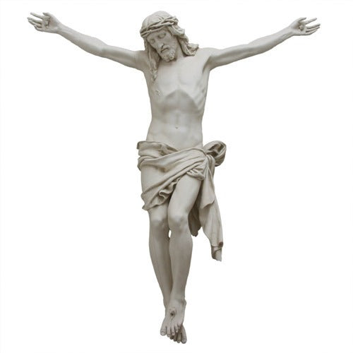 Jesus Crucifix statue; classical style, painted white.