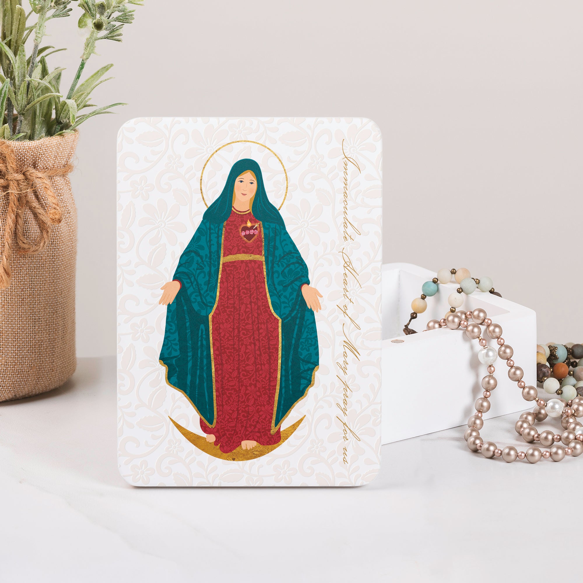 Immaculate Heart Toile Rosary Keepsake Box