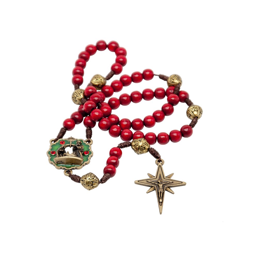 Wooden Wreath and Star Christmas Rosary