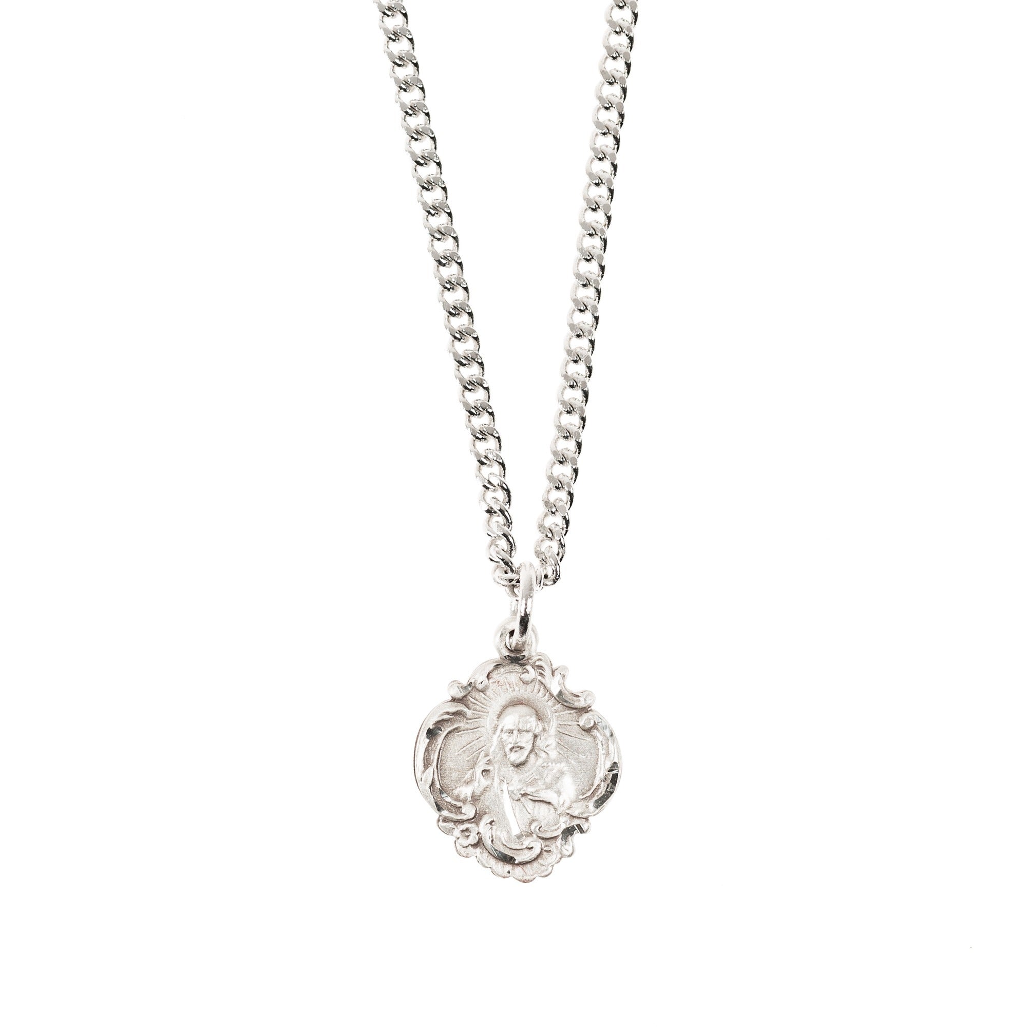 Sterling Silver Baroque Sacred Heart Scapular Necklace