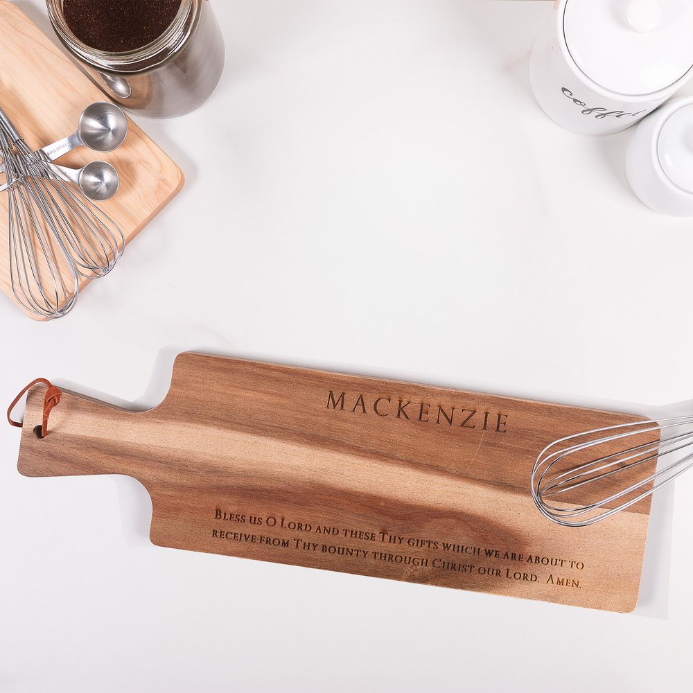 Personalized Bless Us O Lord Acacia Cutting Board