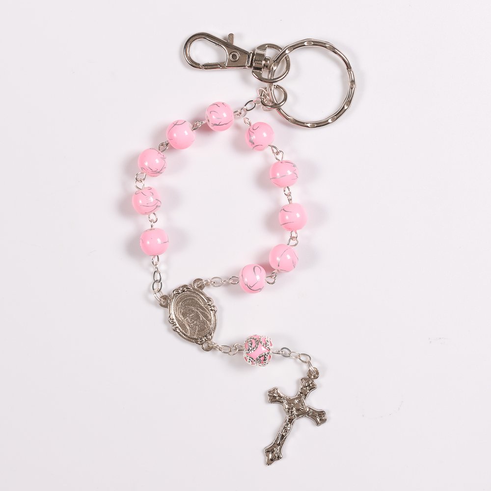 Italian Marbled Silver & Pink Bead Clip-On Decade Rosary