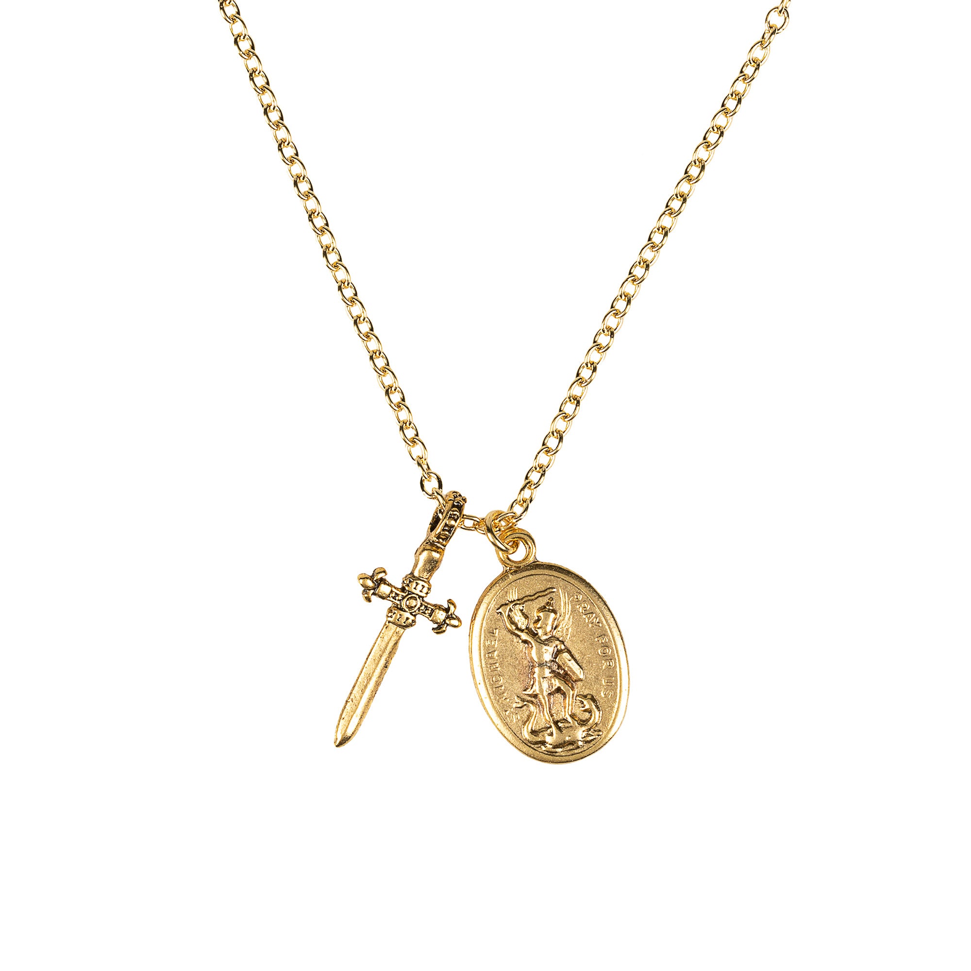 St. Michael Medal & Sword Cross Necklace