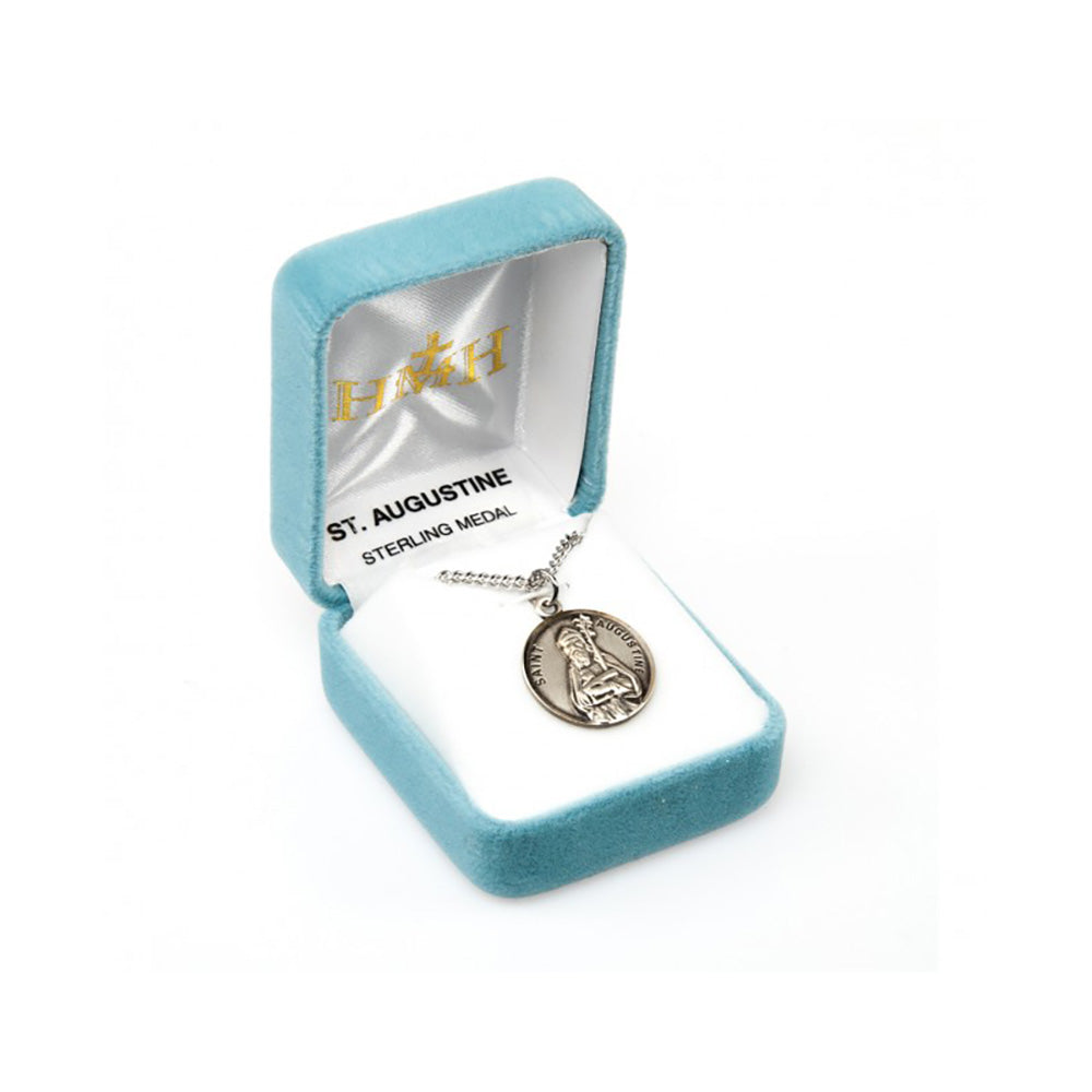 Round Sterling Silver St. Augustine Medal Necklace - 20"