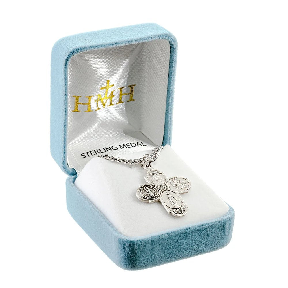 Sterling Silver St. Benedict 4-Way Medal Necklace