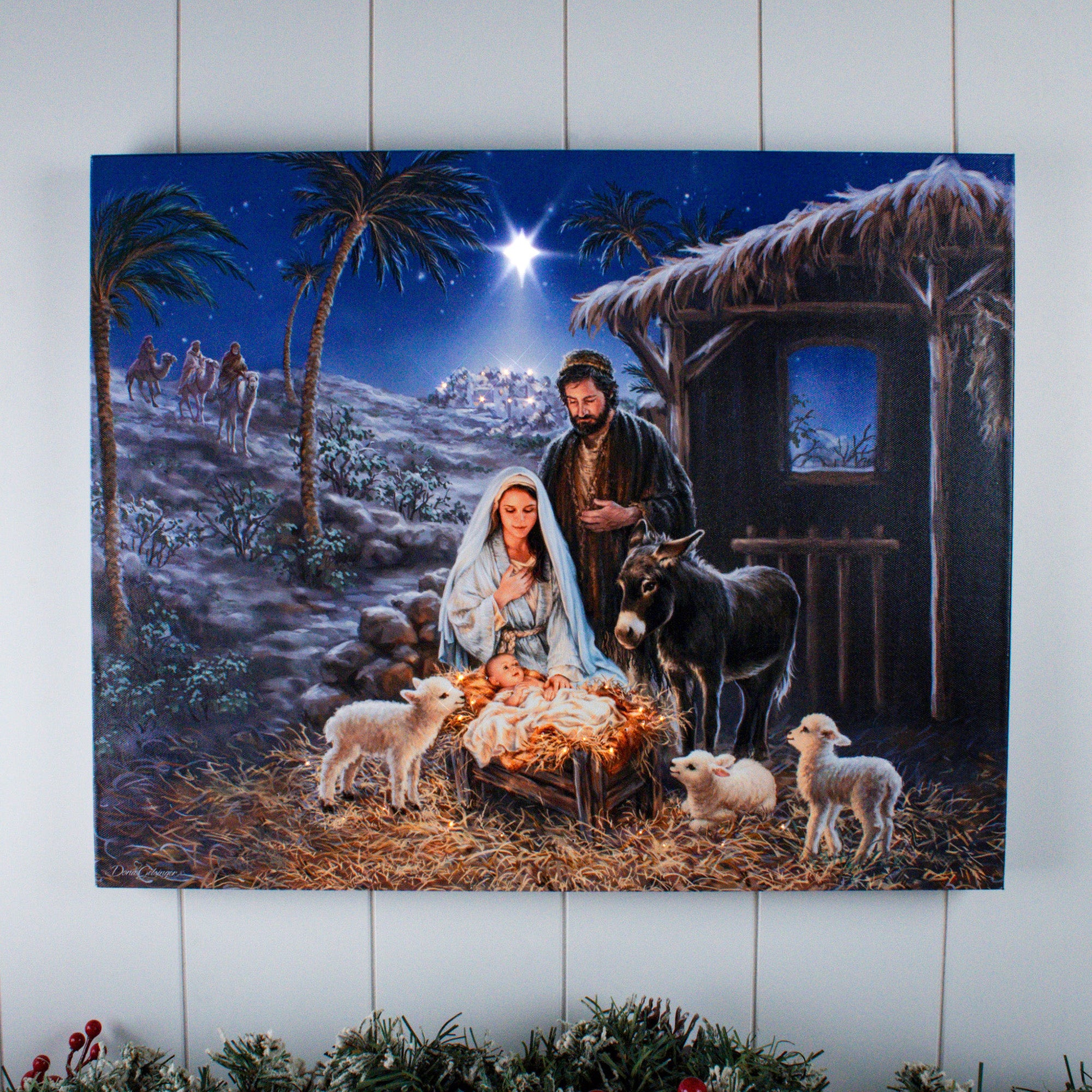 A Savior is Born Lighted Nativity Canvas Print - 16" x 20"