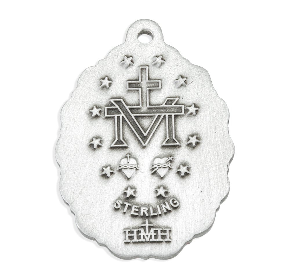 Sterling Silver Oval Miraculous Medal w/ Light Sapphire