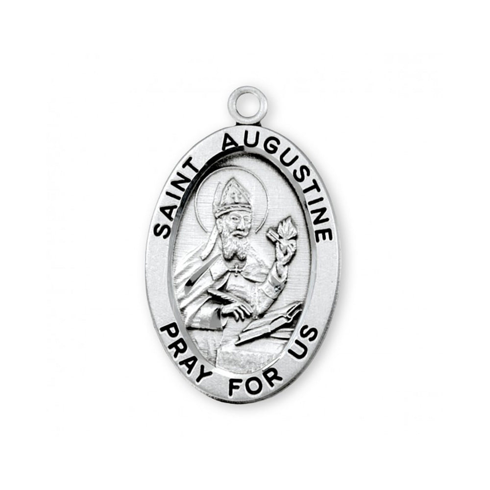Oval St. Augustine Sterling Silver Medal Necklace - 24"