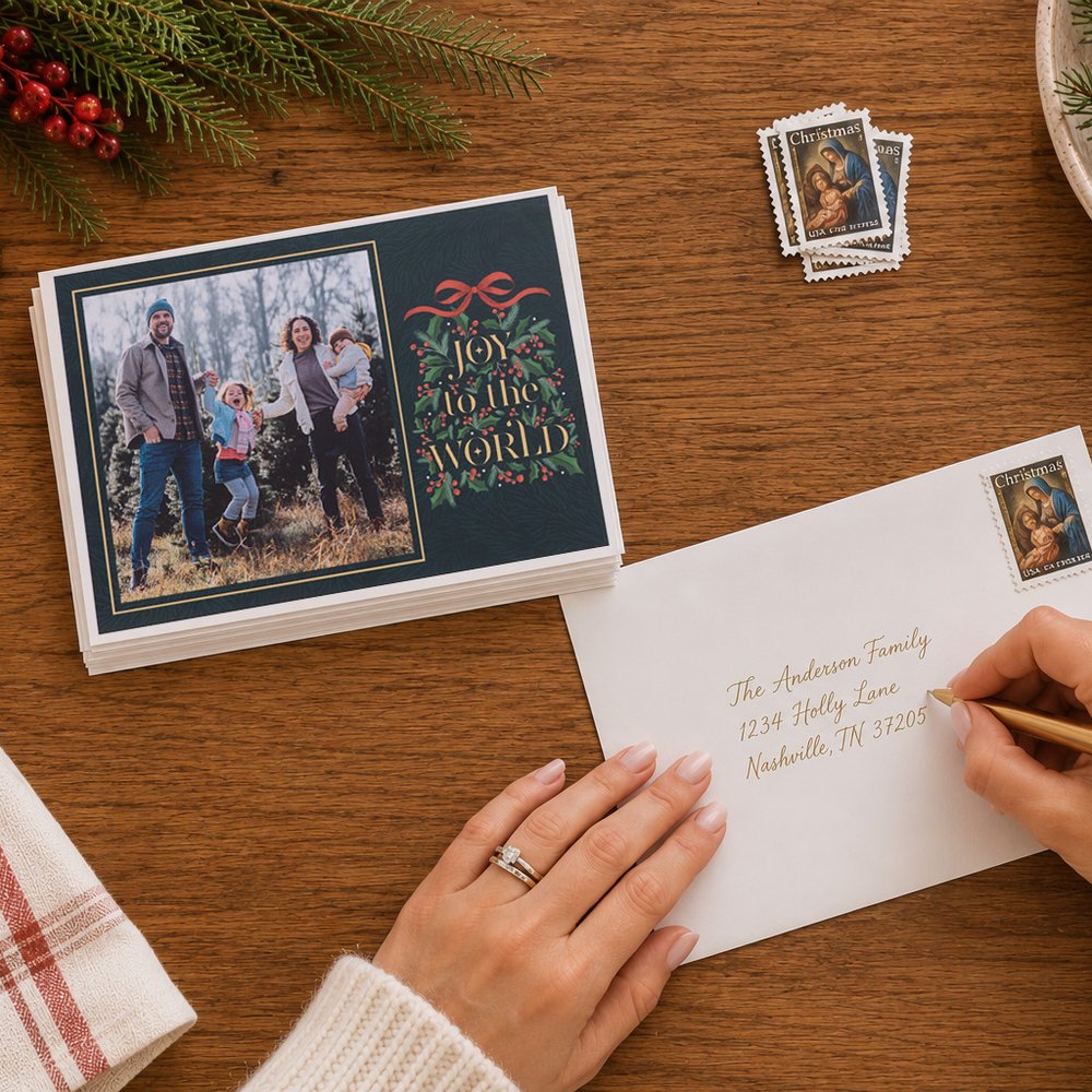 Personalized Joy to the World Photo Christmas Cards