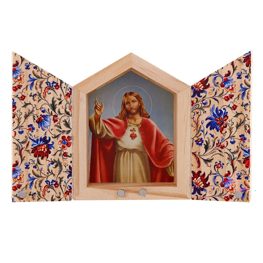 Sacred Heart Miniature Wooden Triptych