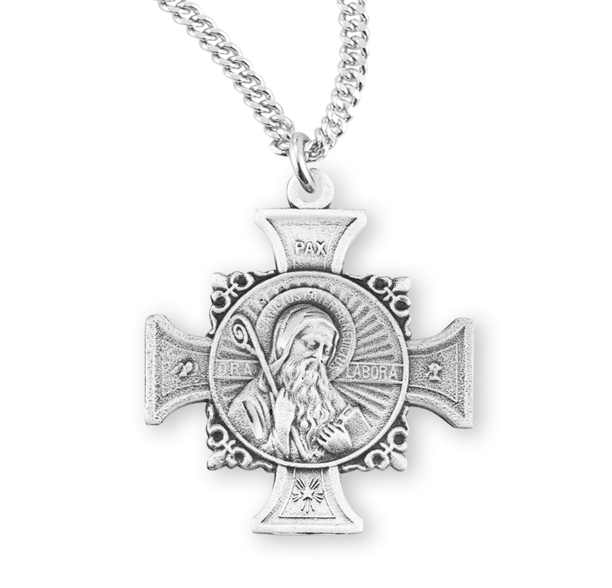 Sterling Saint Benedict Cross & Jubilee Medal Necklace