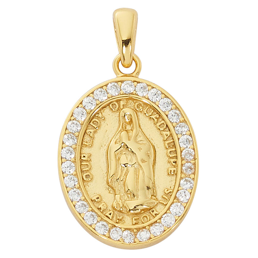 Gold Over Sterling Cubic Zirconia Our Lady of Guadalupe Necklace - 18"