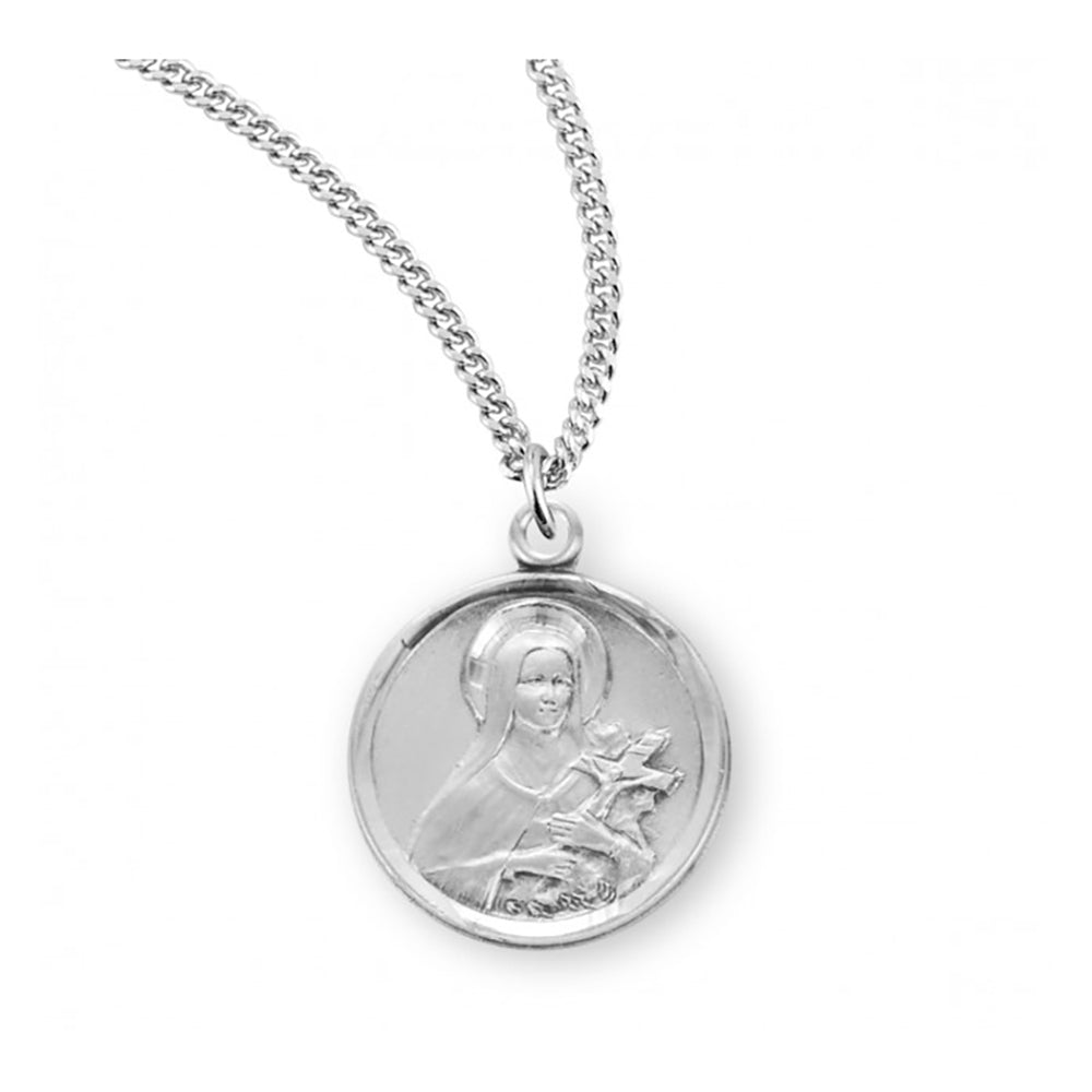 Petite Sterling Round St. Therese Medal Necklace