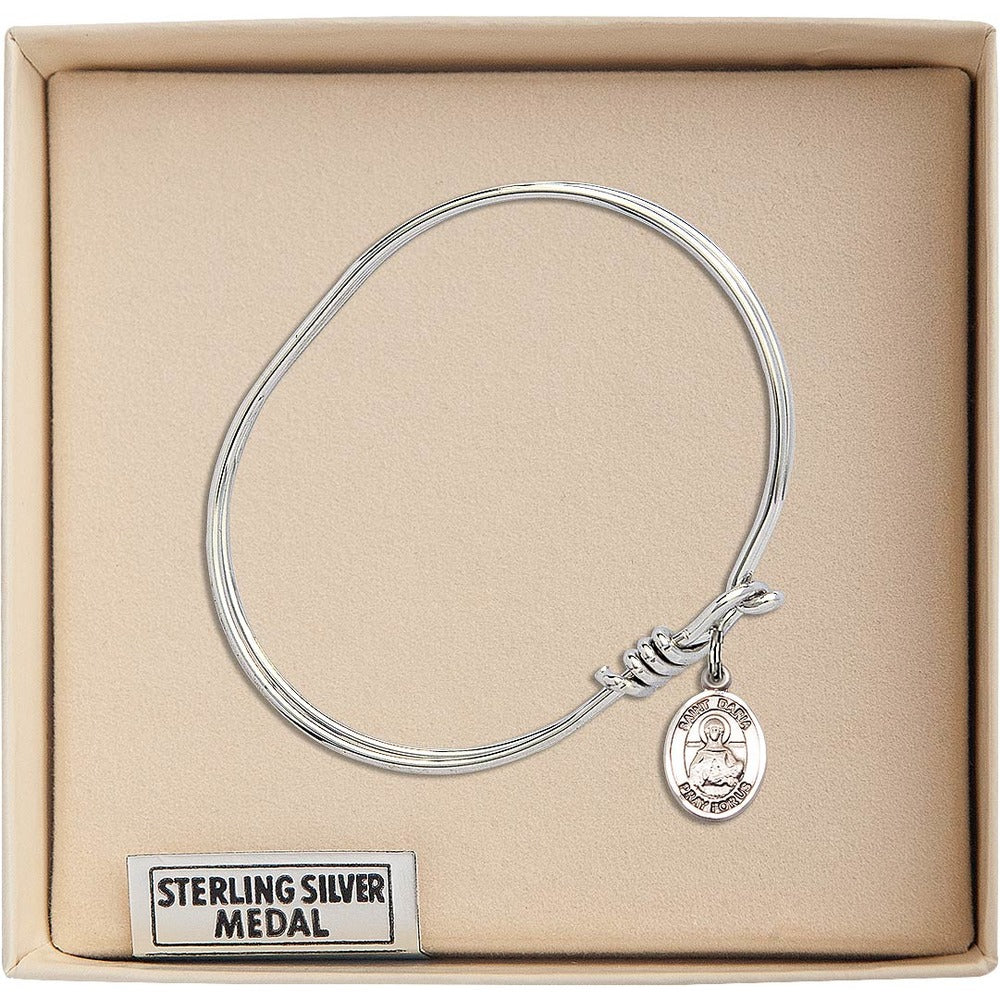 Youth 5 3/4" Rhodium Plated Bangle Bracelet with St. Daria Medal Charm