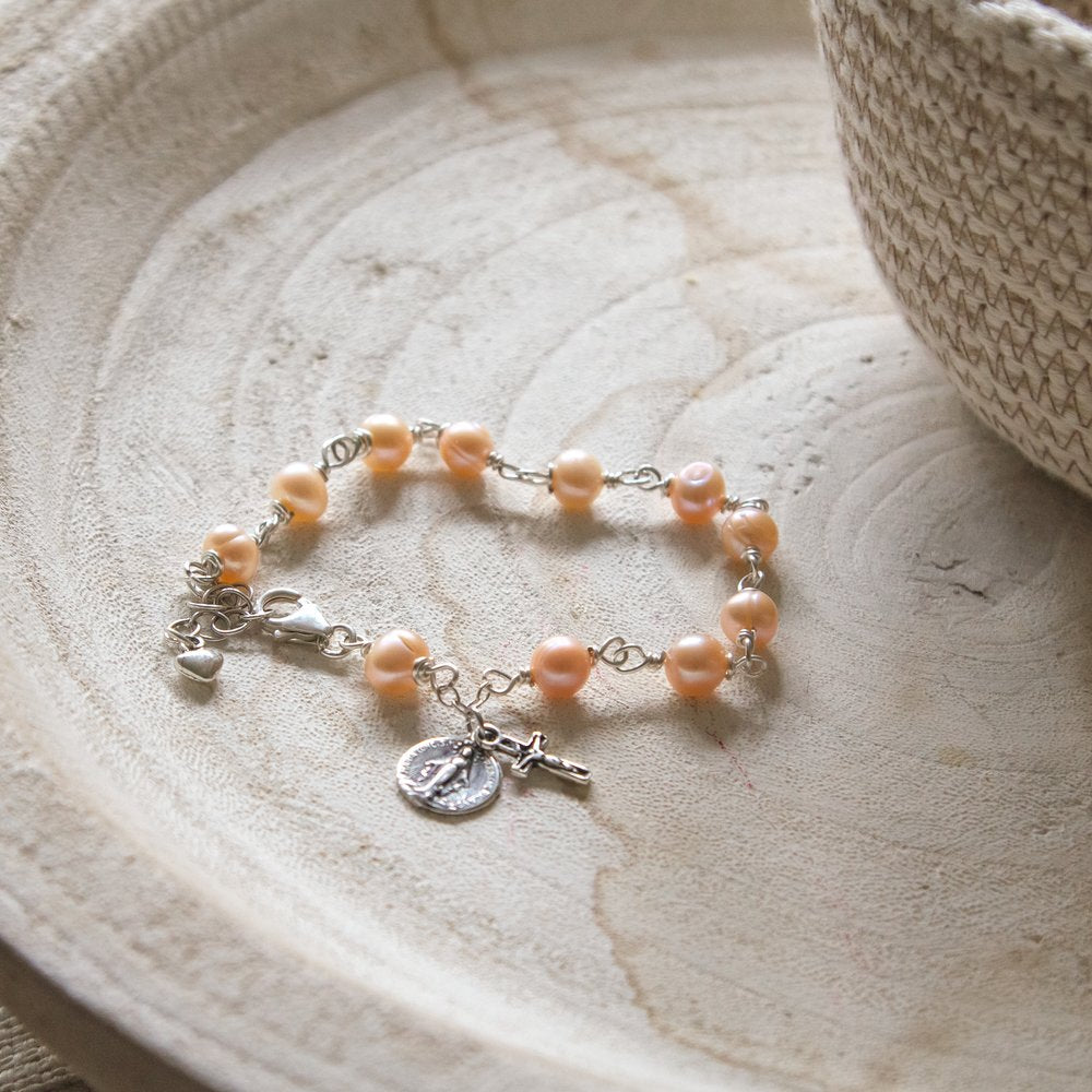 Sterling & Pink Freshwater Pearl Rosary Bracelet
