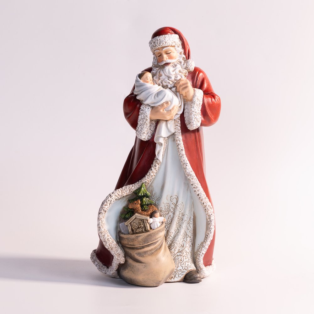 Adoring Santa with Gifts Statue - 12"