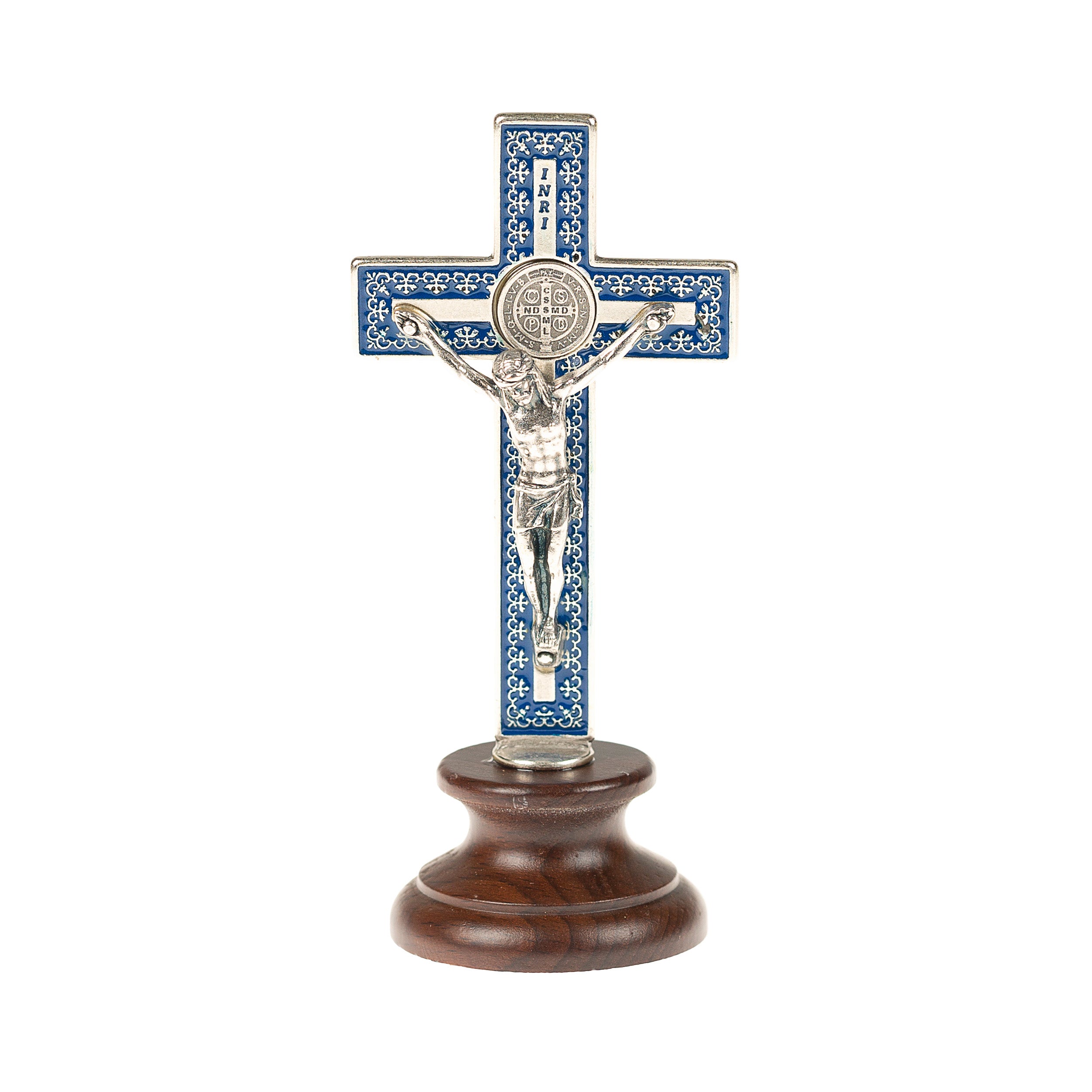 Standing Blue St. Benedict Crucifix - 3.75"