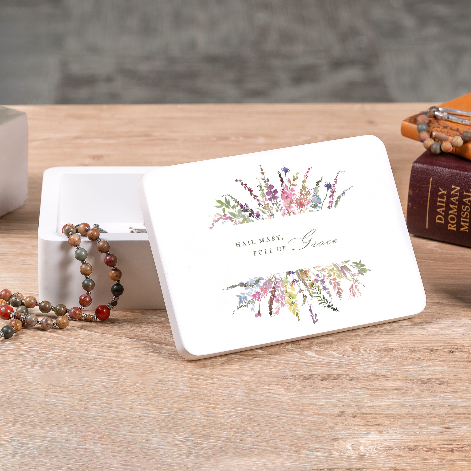 Hail Mary Floral Rosary Keepsake Box