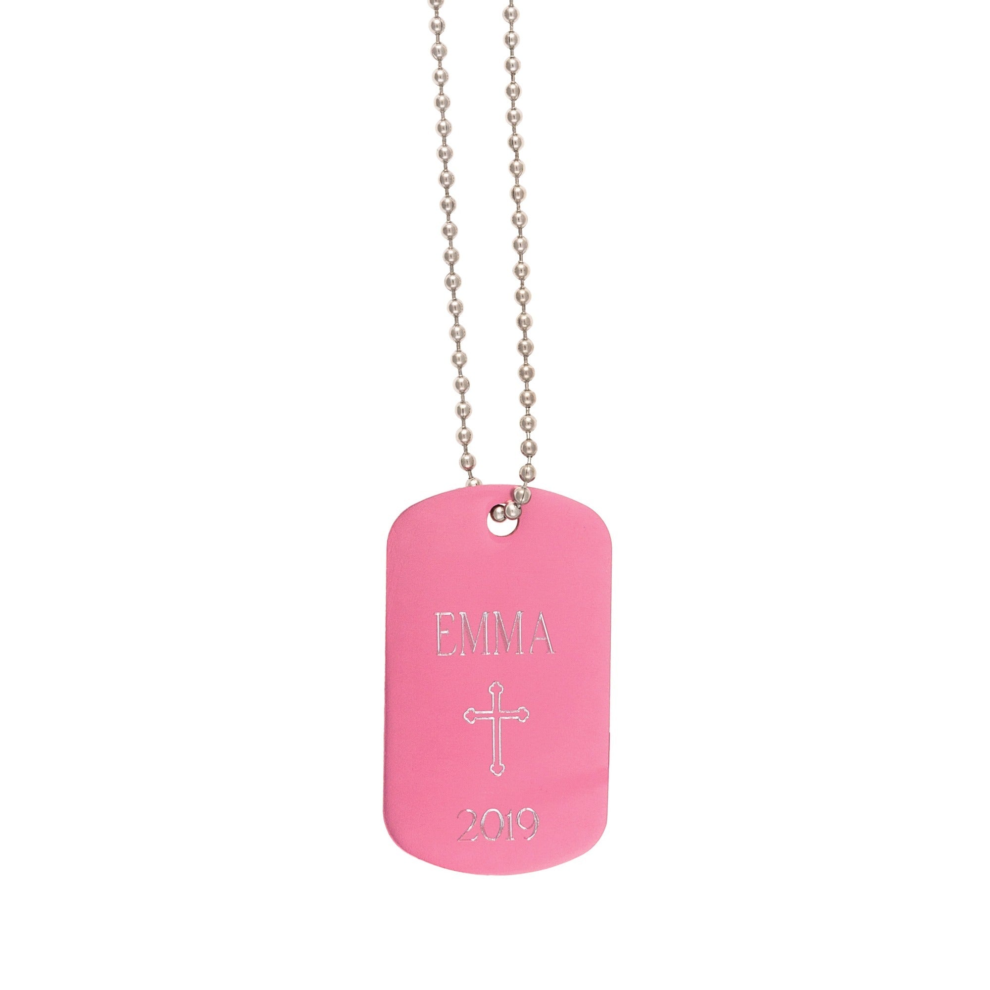 Personalized First Communion Pink Dog Tag Necklace