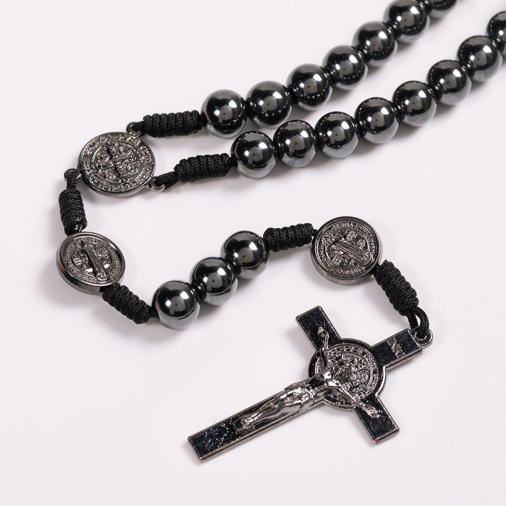 Hematite Corded St. Benedict Rosary