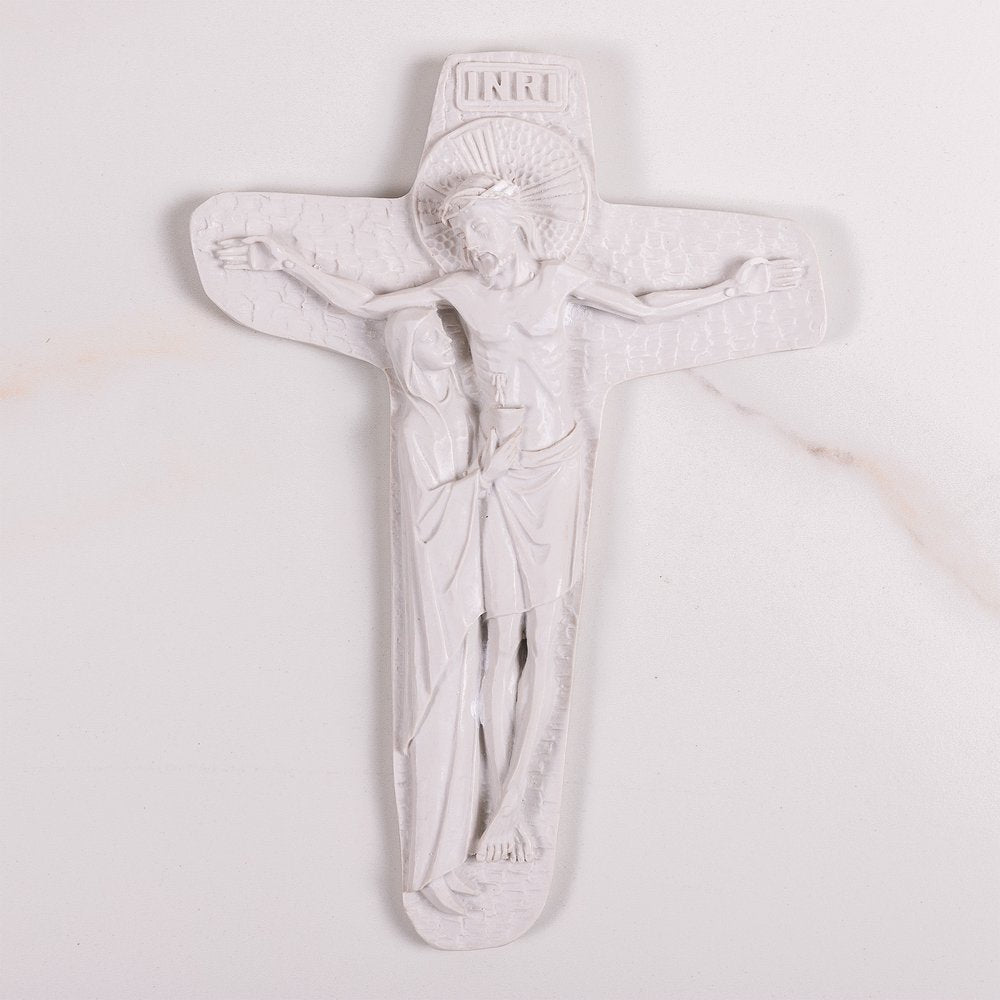 White Unity of Jesus & Mary Crucifix - 9"