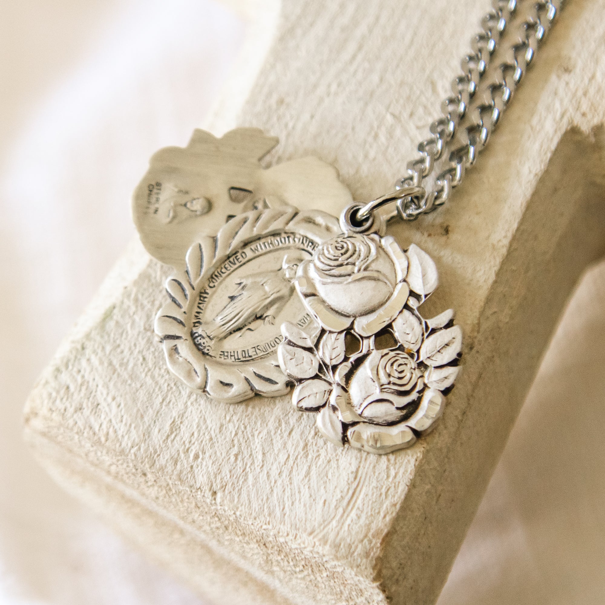 Rosebud Miraculous Medal 24 inch chain
