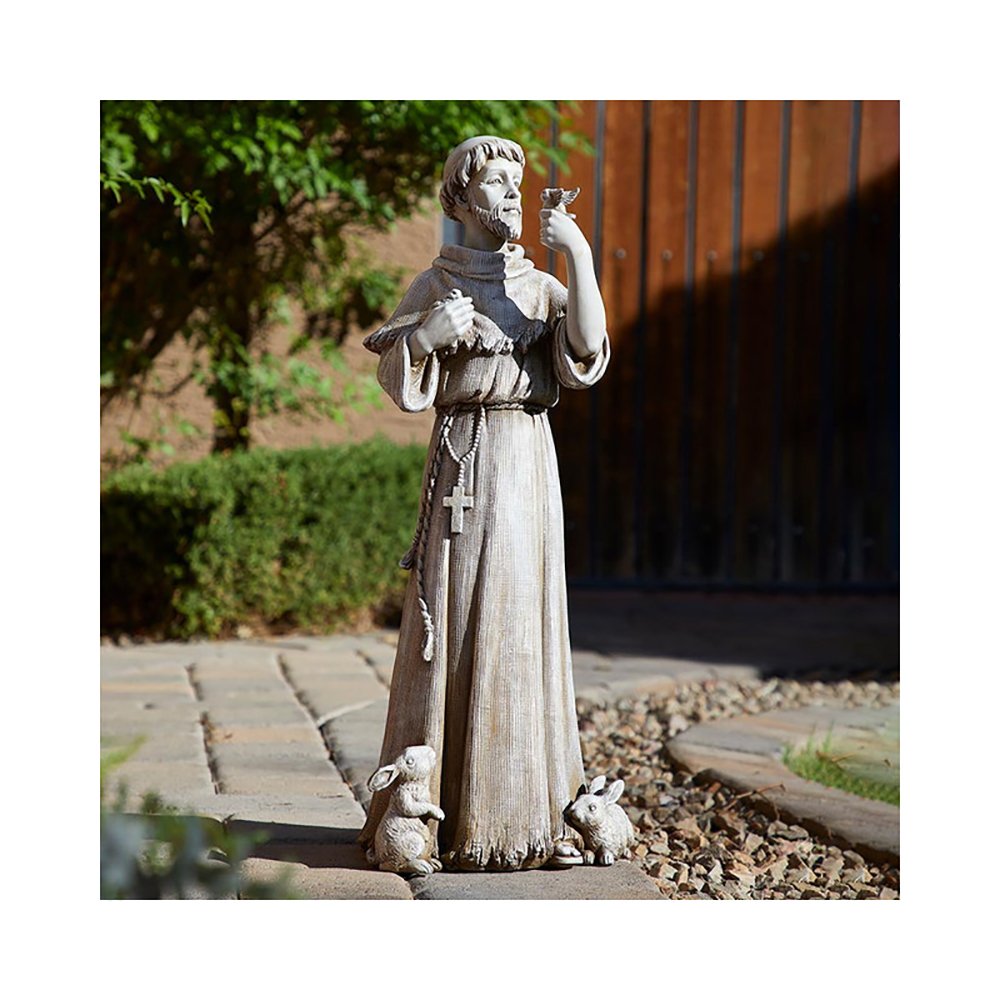 St. Francis with Bird & Rabbits Garden Statue - 24"