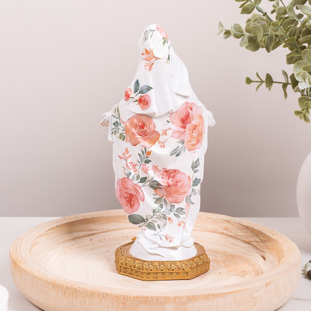 Floral Our Lady of Grace Mystical Rose Statue - 8"
