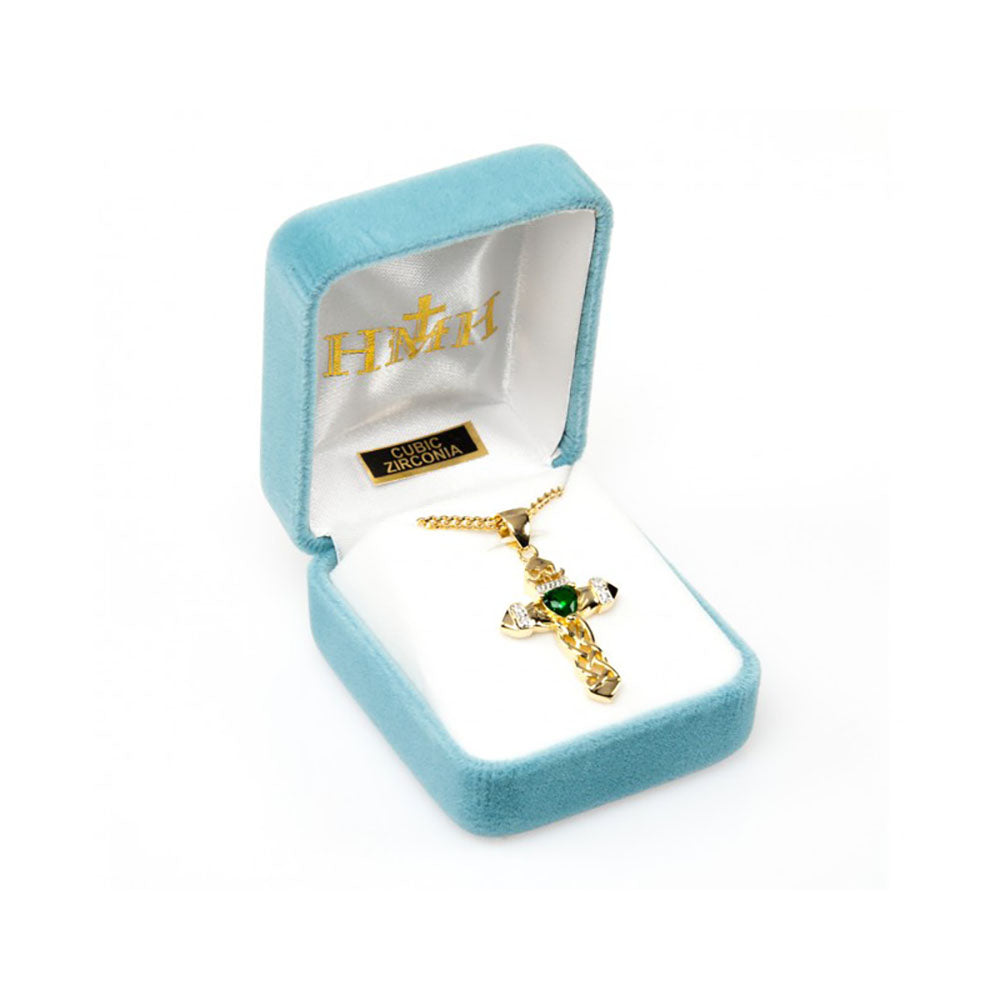 Gold & Crystal Claddagh Cross Necklace
