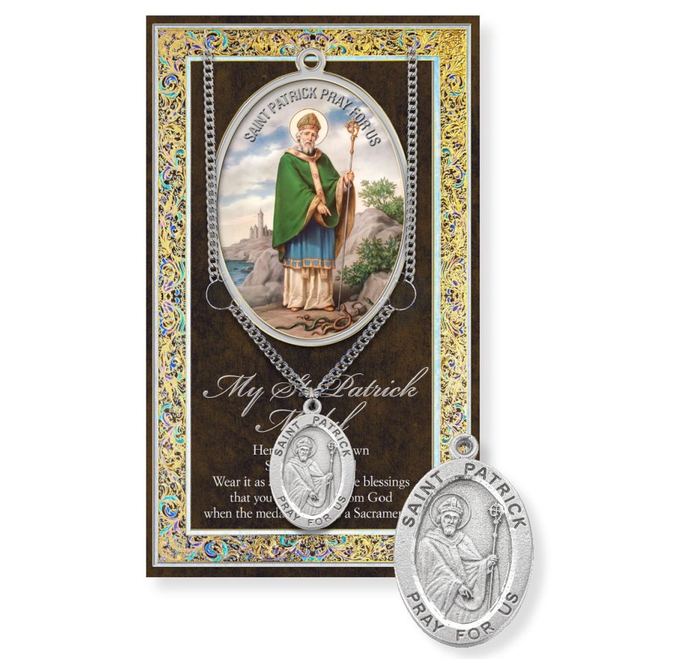 St. Patrick Pewter Medal Necklace & Prayer Card Pamphlet - 24"