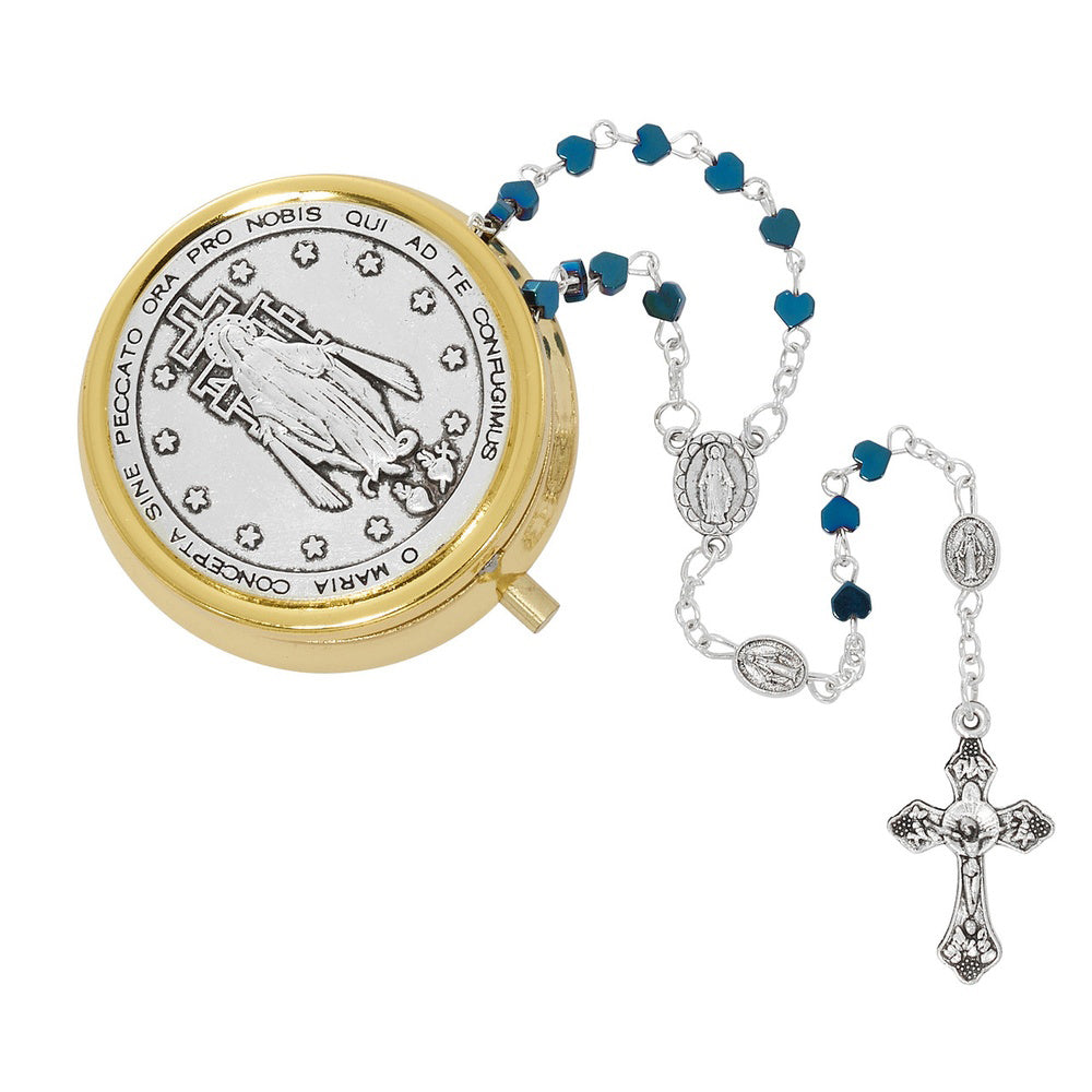 Blue Heart Rosary & Miraculous Medal Rosary Case