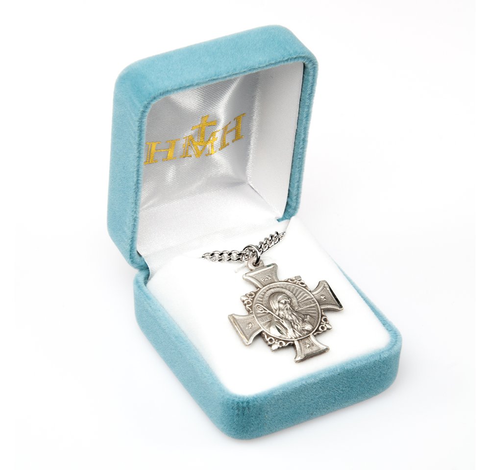 Sterling Saint Benedict Cross & Jubilee Medal Necklace