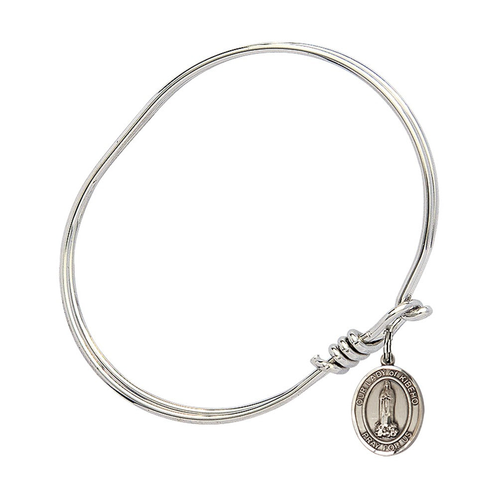 Youth 5 3/4" Rhodium Plated Bangle Bracelet with Our Lady of Kibeho Medal