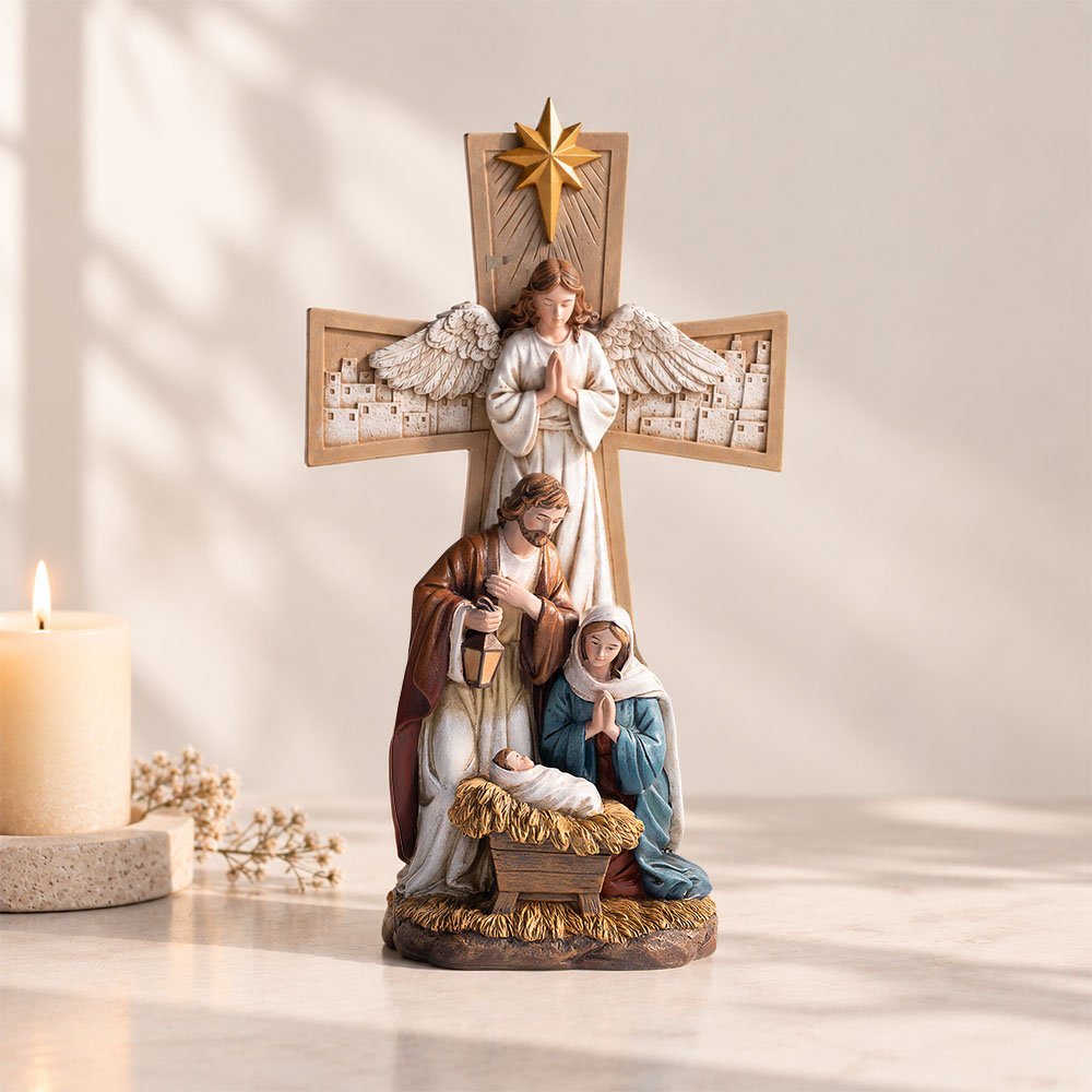Holy Family at the Cross Nativity Scene - 12" (H)
