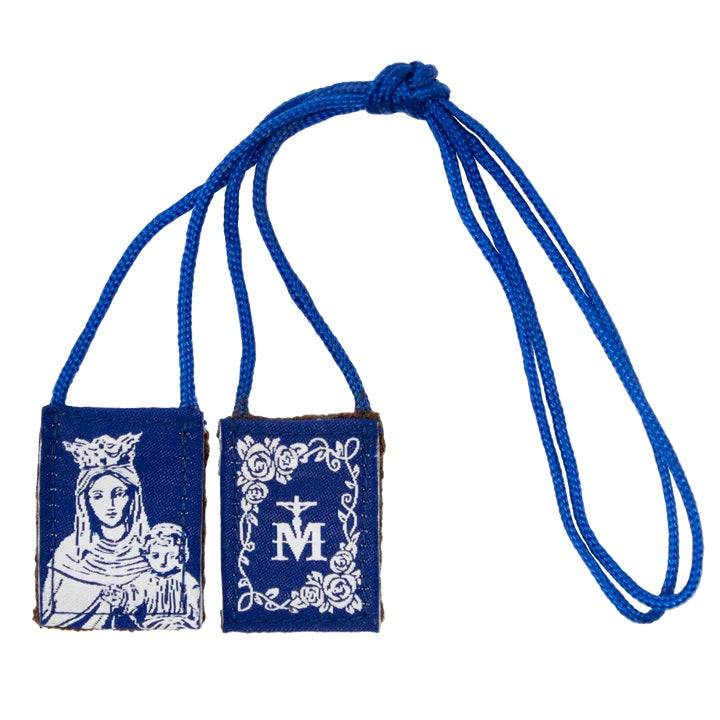 Premium Our Lady of Mt. Carmel Blue and White Scapular - 15"