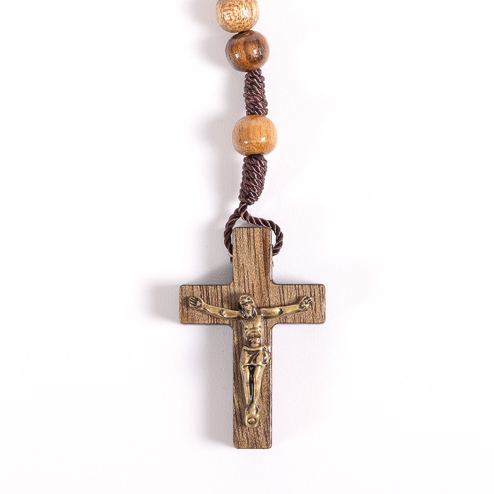 Imbuia Wood Corded Rosary Necklace with Clasp