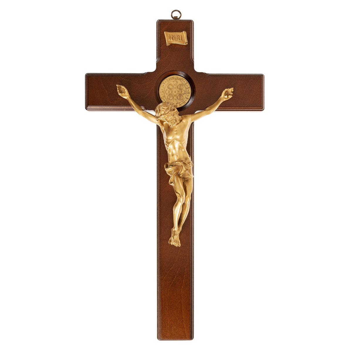 St. Benedict Wood Crucifix with Gold Corpus - 18.5"