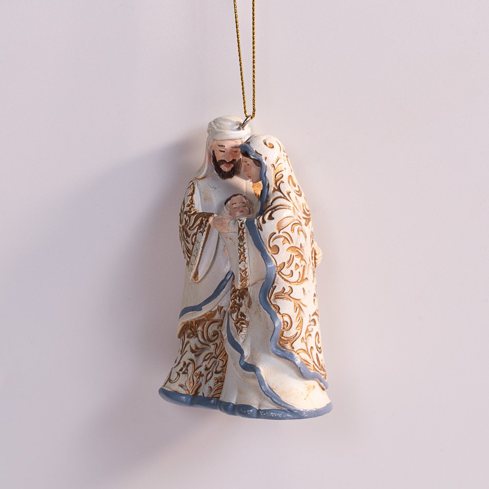 Blue, White & Gold Holy Family Ornament - 3.5"