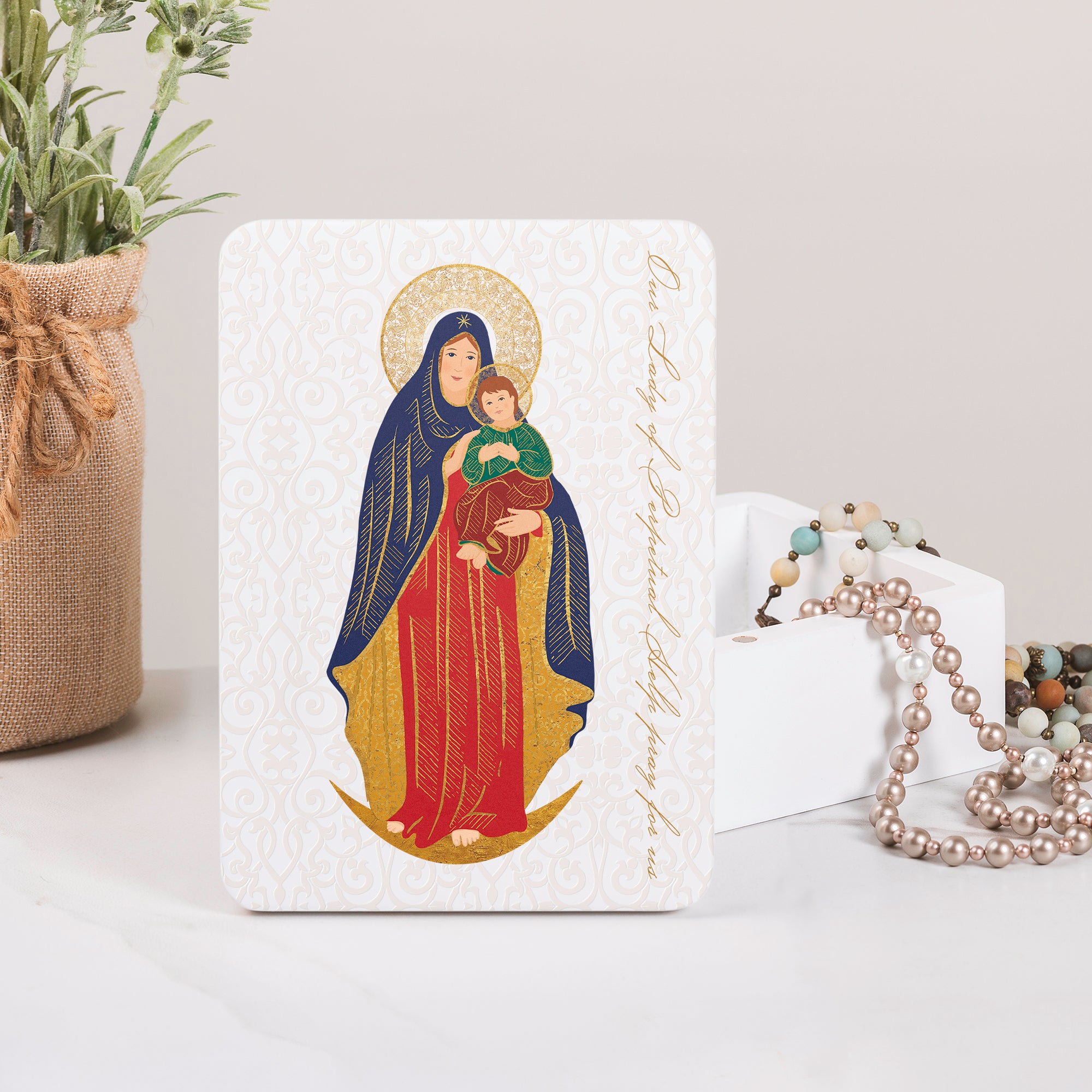 Our Lady of Perpetual Help Toile Rosary Keepsake Box