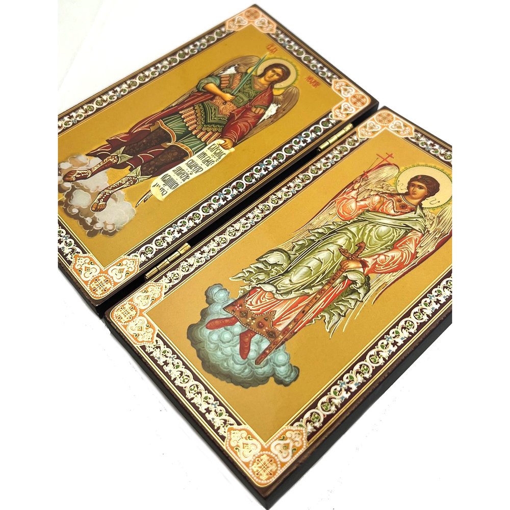 Gold Foiled St. Michael & Guardian Angel Diptych - 5" x 6"