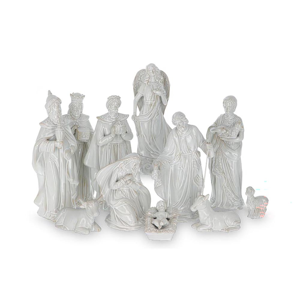 Warm White Wash Nativity Scene - 11 Pieces